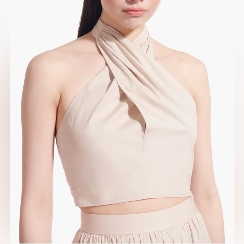 NWT STAUD Kai Crop Halter Top in Biscotti Womens 0
